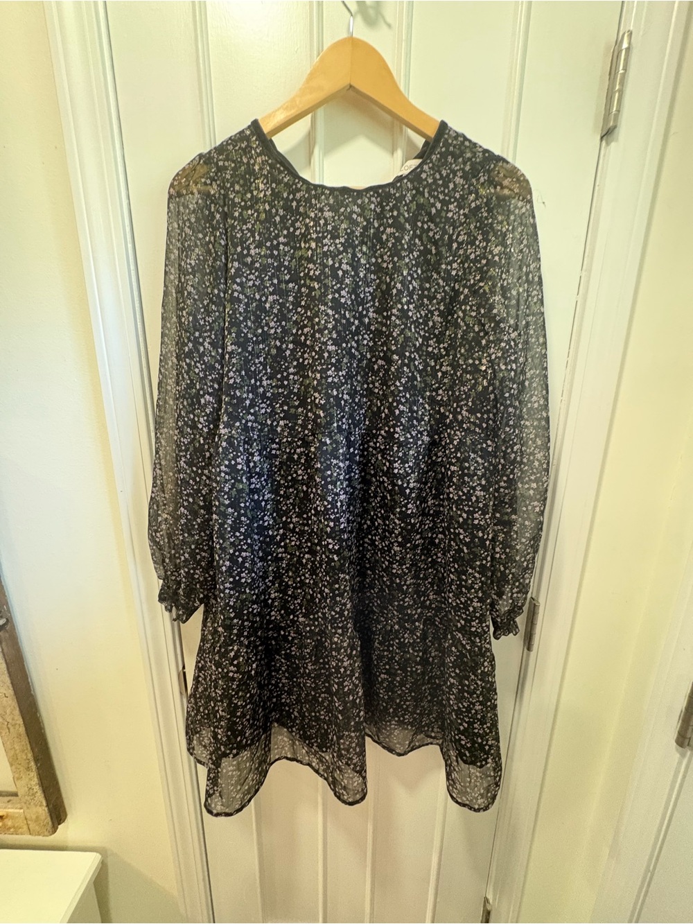 LOFT Black Floral Long Sleeve Mini Dress